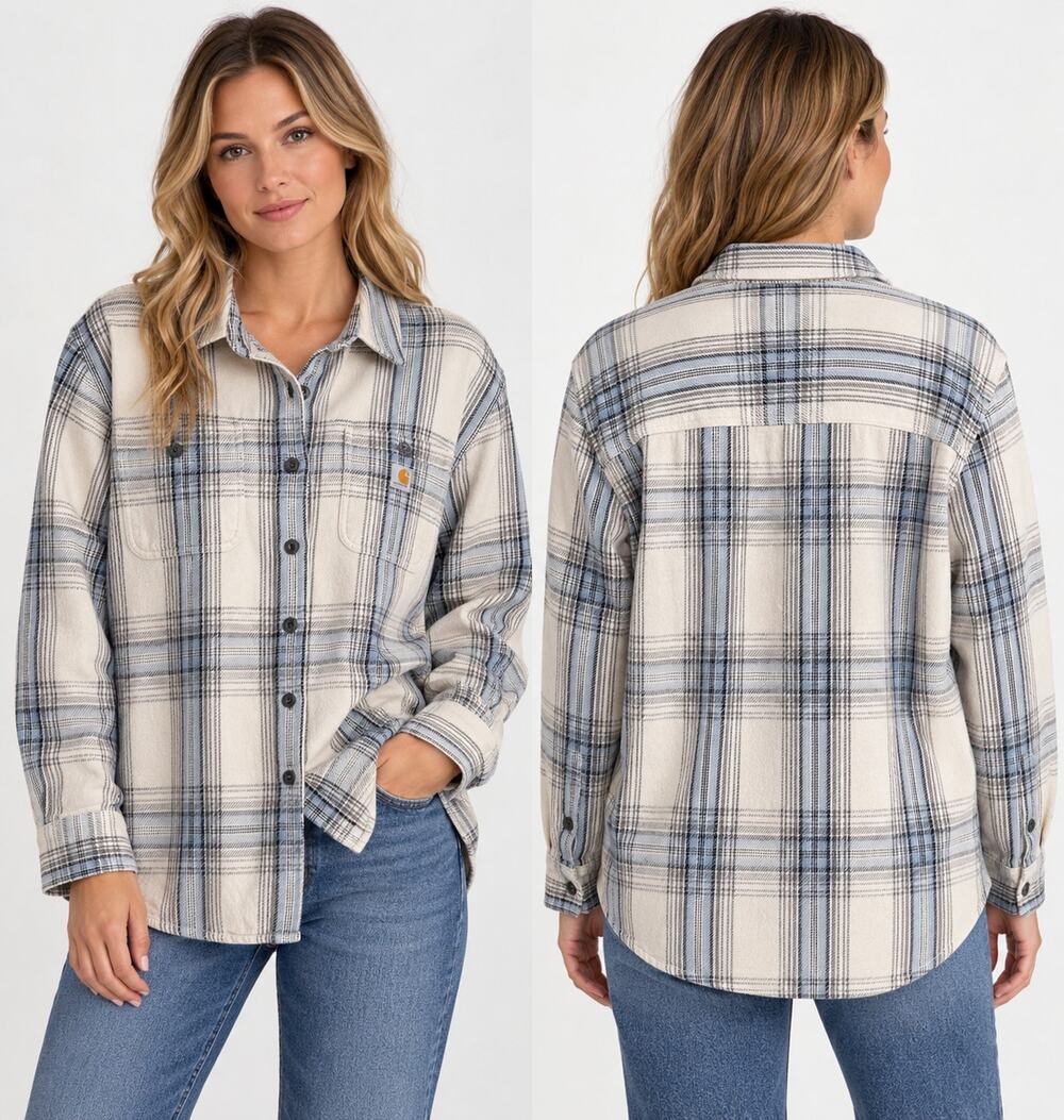 Carhartt Shirt Women XL Plaid Flannel Loose Fit Button Up 100% Cotton